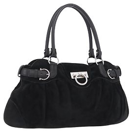 Salvatore Ferragamo Gancini Tote Bag Suede Black Silver