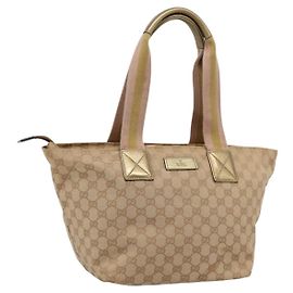 GUCCI GG Canvas Sherry Line Hand Bag Beige Gold 131230