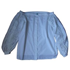 Autre Marque Hanane Hotait Weiße Baumwollbluse mit Broderie Anglaise