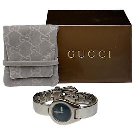 Orologio da polso Vintage Gucci in acciaio inossidabile c. fine anni '80 Argento Nero
