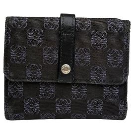 Carteira Bifold Vintage Loewe Anagram Canvas Final dos Anos 1990 Preta Cinza