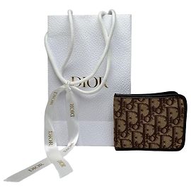 Carteira Bifold Vintage Dior Oblique Jacquard final dos anos 1970 Beige Brown