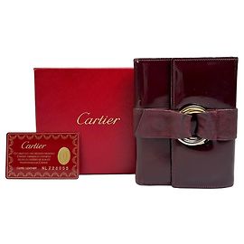 Billetera Vintage Cartier Trinity Bifold Finales de los 90 Burgundy Patent