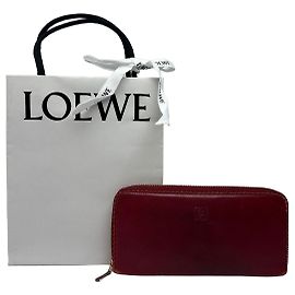 Billetera bifold de piel trenzada Vintage Loewe Finales de los 90 Burgundy Navy