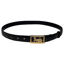 Céline Vintage Celine Leather Horse Carriage Buckle Belt Late 1970s Black