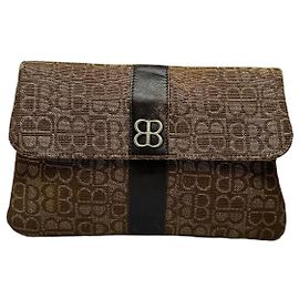 Vintage Balenciaga BB Monogram Jacquard Clutch Late 1970s Brown Beige