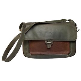Borsa a tracolla con patta Vintage Loewe in pelle grana Fine anni '80 Verde Marrone
