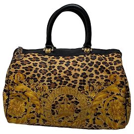 Vintage Versace Baroque Leopard Strukturierte Tasche Mitte der 1990er Jahre Schwarz