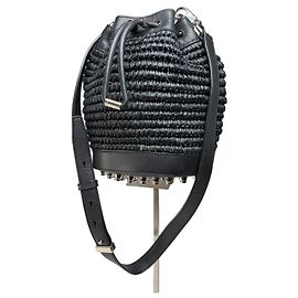 Borsa a secchiello Vintage Alexander Wang in paglia intrecciata e pelle c. 2016 Nera