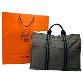 Borsa Tote Vintage Hermès Troca Canvas Fine anni '90 Verde Oliva