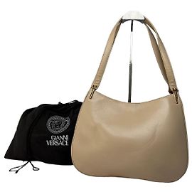 Borsa a Tracolla Vintage Versace in Pelle Martellata Metà Anni '90 Beige