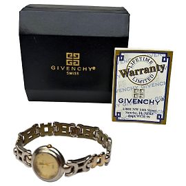 Reloj brazalete Vintage Givenchy Logo 4G Finales de 1990s Silver Gold Yellow