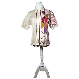 Vintage Gucci Herren Kurzarm-Poloshirt, Cream Burgundy M
