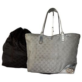  mala Tote Vintage Gucci GG Supreme Canvas c. 2010 Silver Beige
