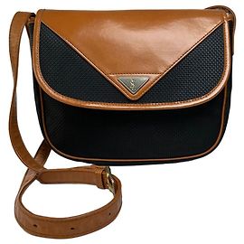 Borsa a tracolla con patta Vintage Yves Saint Laurent Fine anni '80 Black Tan