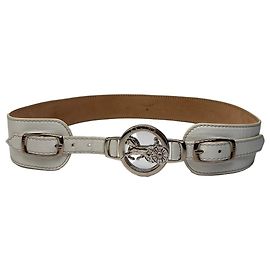 Céline Cintura Vintage Celine in pelle Sulky Buckle Fine 1970s–1990s White Silver