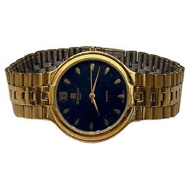 Vintage Givenchy 4G Logo Quarz-Armbanduhr ca. Ende der 1980er Gold Blau