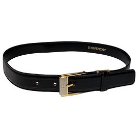 Cintura in pelle Vintage Givenchy Logo 4G Fine anni '80 Nero Oro
