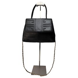 Vintage Givenchy 4G Strukturierte Leder Handtasche Ende der 1970er Jahre Schwarz