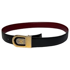 Céline Vintage Celine Triomphe Leather Belt Late 1980s–1990s Black Gold