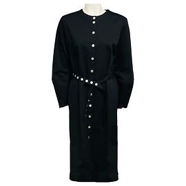 Vestido midi Tibi preto de manga comprida em algodão stretch com cinto