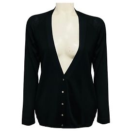 Balenciaga schwarzer Langarm-Wollstrick-Cardigan mit V-Ausschnitt und Druckknöpfen