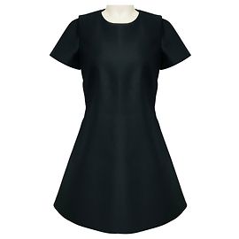 Tiffany & Co Co Black Kurzärmeliges ausgestelltes Satin-Minikleid