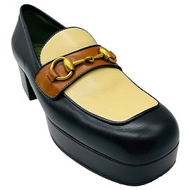 Mocassini chunky in pelle Black / Cream / Tan Gucci con dettaglio mors in oro anticato