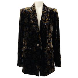 Veronica Beard Black Multi Long & Lean Floral Velvet Dickey Jacket