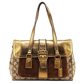 Coach Borsa Tote 1498 Beige Gold Signature Soho con Fibbia della Cintura