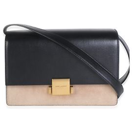 Autre Marque Saint Laurent Bellechasse Medium Klapptasche aus Kalbsleder und Wildleder in Schwarz und Beige