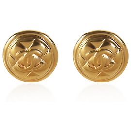 Chanel Gold-Plated Vintage Steppeneffekt CC Knopf-Ohrringe