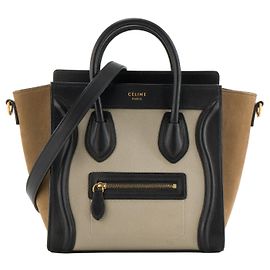 Céline CELINE - Borsa a tracolla Luggage Nano Celine in pelle grana grigia e pelle scamosciata kaki