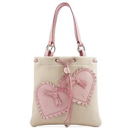 Yves Saint Laurent Borsa Tote YSL in tela beige e pelle rosa