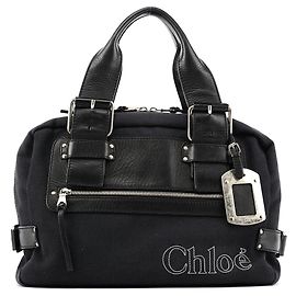 Chloé Boston Bag aus Canvas mit Logo in Navy