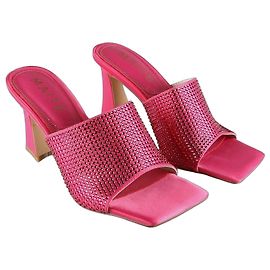 Autre Marque Lola Casademunt Mules aus fuchsiafarbenem Satin mit Strass