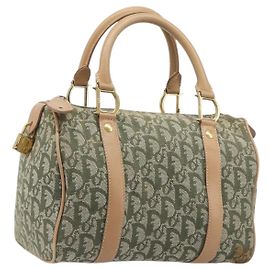 Christian Dior Trotter Canvas Hand Bag Khaki Gold Tone