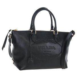 PRADA Handtasche Leder 2way Schwarz Gold