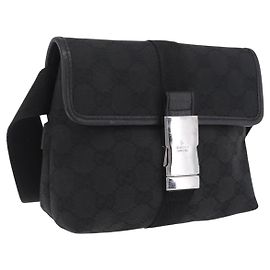 GUCCI GG Canvas Waist Bag Black Silver 131236