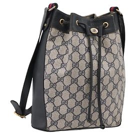 GUCCI GG Supreme Sherry Line Shoulder Bag PVC Navy Gold 41 02 034