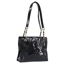 CHANEL COCO Mark Chain Shoulder Bag Patent Black Gold Tone CC