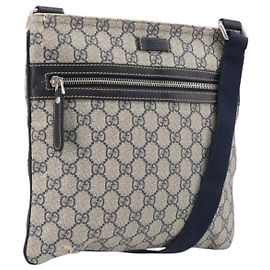 GUCCI GG Supreme Shoulder Bag PVC Navy Silver 295257