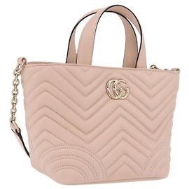 GUCCI GG Marmont Hand Bag Leather 2way Pink Gold Tone 847386