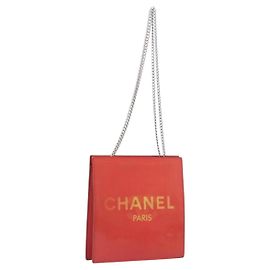 CHANEL Hologram Chain Shoulder Bag Vinyl Orange Silver CC