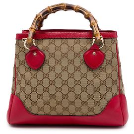 Borsa a mano Gucci Diana in tela GG beige con manico in bambù