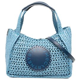 Stella Mc Cartney Stella McCartney Convertible Tote aus Stroh mit blauem besticktem Lederlogo
