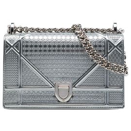 Dior Silver Small Metallic Patent Microcannage Diorama Flap