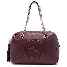 Gucci Soho Chain Shoulder in pelle metallizzata rossa