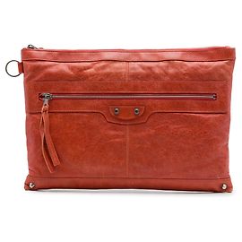 Balenciaga Orange Lambskin Motocross Classic Clip Clutch L