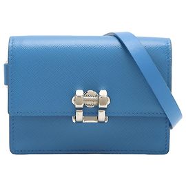 Prada Mini Bolso Crossbody Saffiano Azul con Cierre de Tornillo